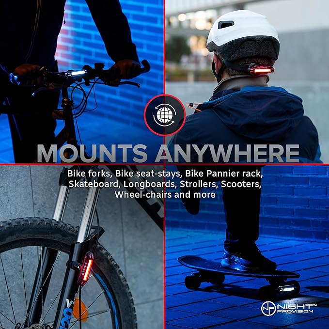 LINE-120 Front & Rear Bike or Skateboard Lights – USB Rechargeable LED Headlight & Taillight Set – Accessories for Bicycle, Longboard & Skateboard Safety
