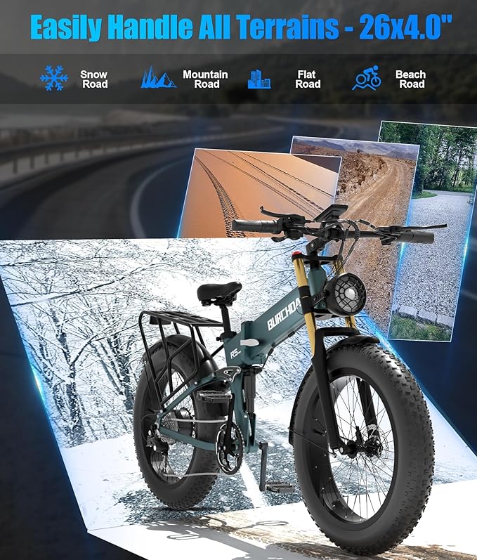 2026 Upgraded Dual Motors AWD Electric Bike for Adults 5000w/3000W/1500W Motor Dirt Ebike 40MPH/30MPH 52V/48V 30Ah/20Ah Battery Up to 90 Miles Long Range 26" Fat Tire Bicycle for Commute Mountains