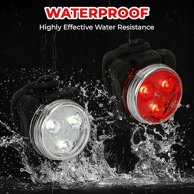 4PCS USB Rechargeable Bike Lights Set – Waterproof LED Front & Back Headlight and Rear Tail Light for Mountain Bicycle, 4 Modes Silicone Lighting Accessories, Plastic Bright Outdoor Night Riding Lamp