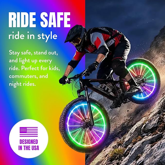 Activ Life 2-Tire Pack LED Bike Wheel Lights with Batteries Included, Get 100% Brighter and Visible from All Angles for Ultimate Safety and Style