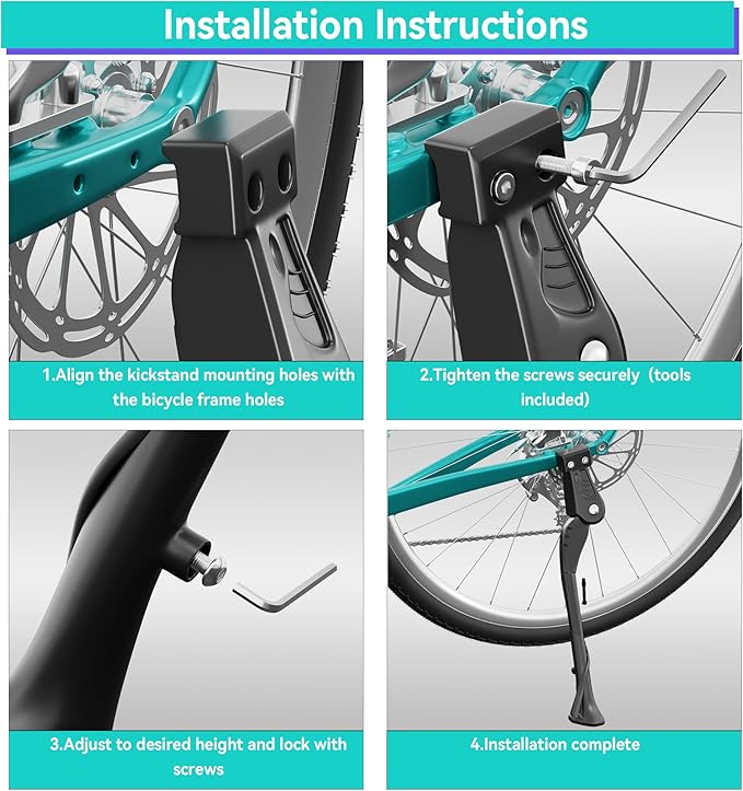 EMTB Bike Kickstand 18mm Hole Spacing M5 Rear Mount Bicycle Kickstand Fit 26-29 Inch Adult Bikes Aluminium Alloy Bike Kick Stand Adjustable for Road Bike/MTB/BMX/E-Bike