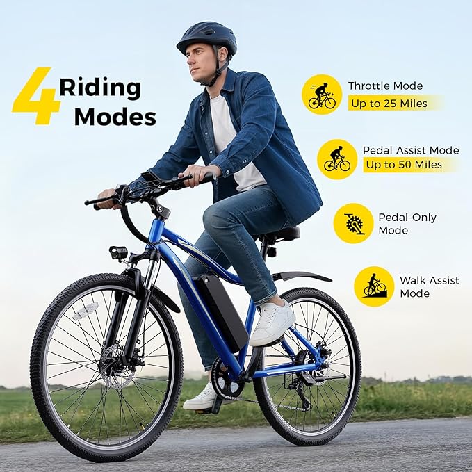 Electric Bikes for Adults, 26"/27.5" E Bikes for Adults with 1200W Peak Motor, 28 MPH, 50+ Miles Range Electric Bicycle, E Mountain Bike with 480WH Removable Battery, UL Certified