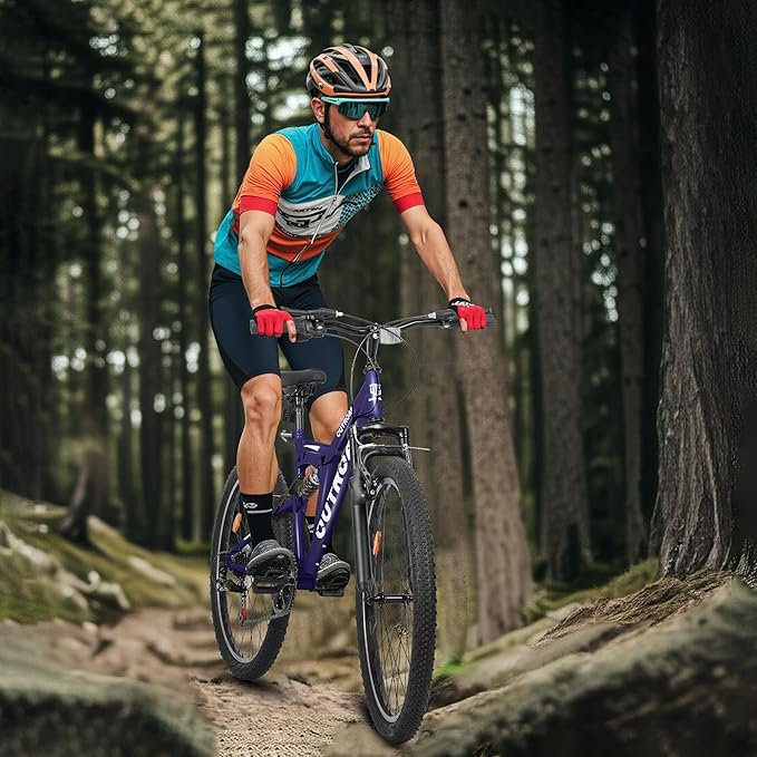 Mountain Bike for Adult Men Women, 26 Inch 7 Speed Mountian Bicycle with Dual Full Suspension, Dual V Brake MTB Bicycle, Multiple Colors