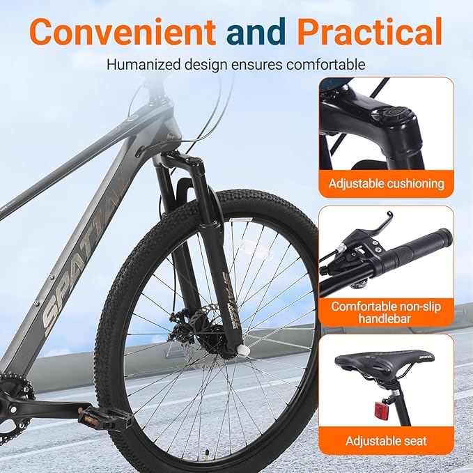 SPATIAL Mountain Bike, 20/24/26/27.5/29 inch Outdoor Cycling Bike,21/8 Speed Lightweight Aluminum Frame | Dual Disc Brakes,Adjustable Ergonomic Seat for Men Women Adult Teens