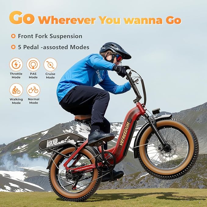 1500W Electric Bike for Adults,48V 20Ah Removable Battery Fast Ebike,Max 70Miles & 30MPH,20" x4.0 Fat Tire Electric Mountain Bike,7-Speed, Step-Thru Commuting Bicycle