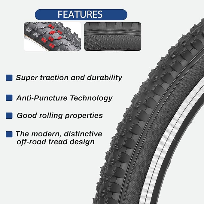 Hycline Mountain Bike Tire: 20/24/26/27.5-inch Folding Replacement High-Performance Wear-Resistant Bicycle Tires for MTB Off-Road Bike