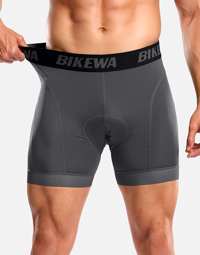 Bikewa Men's Cycling Underwear with Anti-Slip Leg Grips 4D Padded Bike Shorts MTB Liner for Bicycle Biking Riding