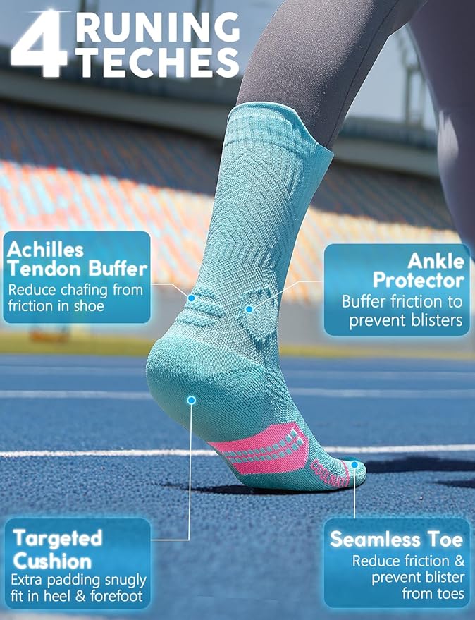 Womens Coolmax Bamboo Viscose Compression Running Crew Socks, Moisture-Wicking Anti-Blister Hiking&Gym Athletic
