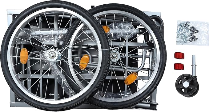 Aluminum Bicycle Trailer, Foldable Bike Cargo Trailer with Universal Hitch, Removable Oxford Fabric Cover, Bicycle Trailers Folding, for Camping, Groceries, 220 LBS Load Capacity, Black+Gery