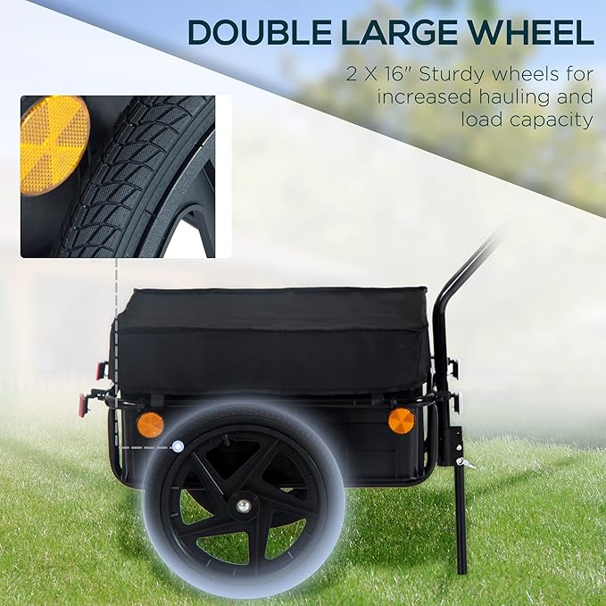 Bike Cargo Trailer with Removable Waterproof Cover and Box– 88 lbs Capacity, Bicycle Trailer w/16 Wheels and Safe Reflectors