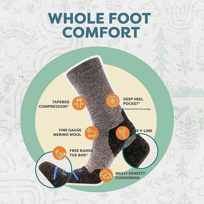 FITS Light Cushion Crew Socks, Sweat & Odor Resistant, Temperature Regulating Merino Wool Hiking Socks