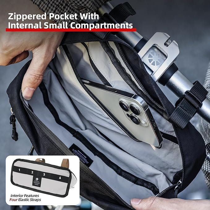 Bike Handlebar Bag 1.9L, Front Bicycle Storage Bag with Shoulder Strap, Quick Release Handlebar Pouch for Road Bike, MTB, Brompton Folding Bike, Commuting & Travel (Black)