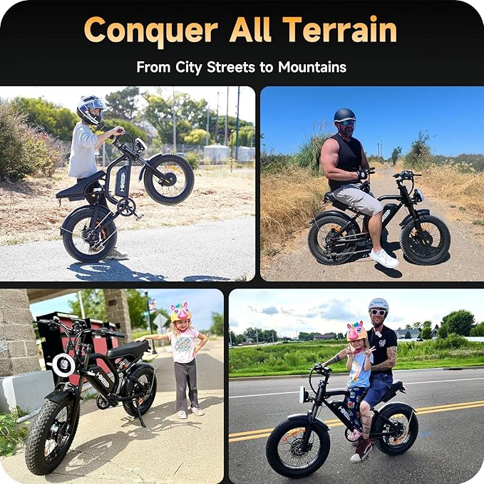 Electric Dirt Bike for Adults - Peak 1500W/3000W Electric Bikes, 48V/52V 15.6Ah/25Ah/40Ah, 50-100 Mile Range(PAS Mode), 16/20 Inch All-Terrain Fat Tire Motorcycle