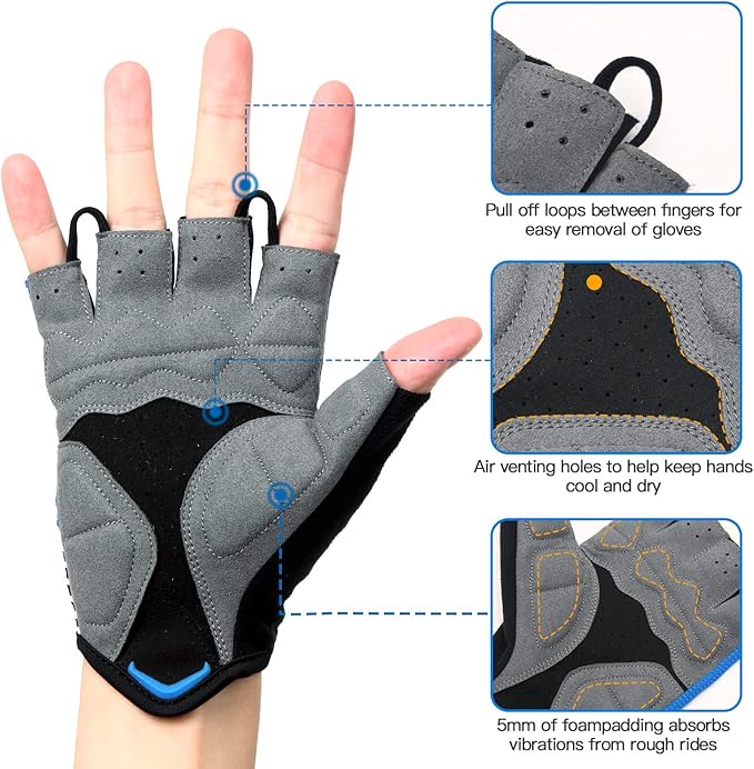 Souke Sports Cycling Bike Gloves - Padded Half Finger Bicycle Gloves with Shock-Absorbing, Anti-Slip, Breathable MTB & Road Biking Features for Men & Women