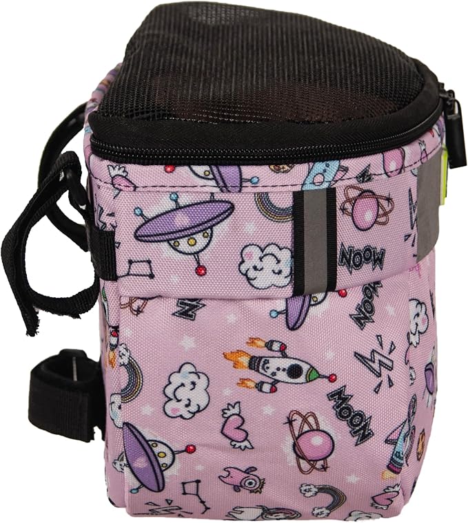 Kids Bike Basket,Durable Front Frame Bicycle & Scooter Basket Bag,Waterproof Fabric Bicycle Handlebar Bag for Boys, Girls, Toddlers with Zipper Mesh Lip (Pink Space)