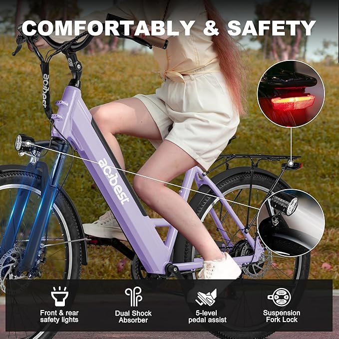 ACTBEST Core-Swept Electric Bike for Adults - 468Wh Removable Battery, Peak 750W Brushless Motor Cityrun Ebike,Up to 50 Miles, 26" Step Thru Commuter Electric Bicycle, with 7 Speed, E-Bikes