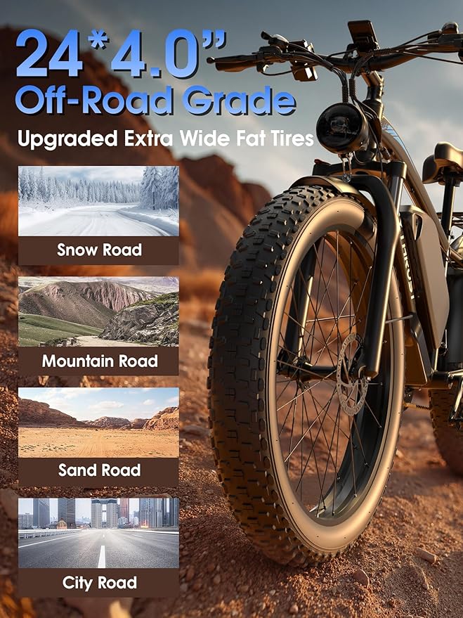 Electric Bike for Adults-2000W Peak 24" Fat Tire All-Terrain EBike, 37MPH 70+ Miles Long Range Ebike, 52V 19.2 AH Battery Tested to UL 2849 Electric Bicycle for Mountain Commuter Offroad
