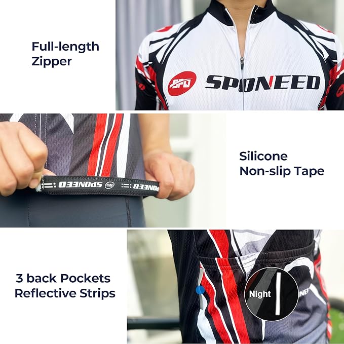sponeed Men's Cycling Jerseys Tops Biking Shirts Short Sleeve Bike Clothing Full Zipper Bicycle Jacket with Pockets