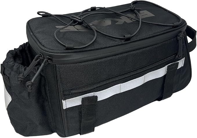 BiKase Big Momma Bike Trunk Bag - Universal Fit Medium Rear Rack Bag with Side Pockets, Top Bungee, Mesh Pocket, Key Holder & Reflective Accents - Spacious Bicycle Rack Bag for Ebikes & Bicycles