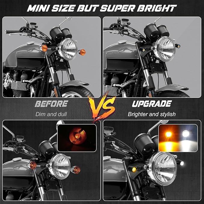 NTHREEAUTO Universal Motorcycle Turn Signals, Front Rear LED Turn Signal Lights Mini Blinkers Brake Tail Light Kit Compatible with Harley Davidson Honda Suzuki Triumph Yamaha - 4 PCS