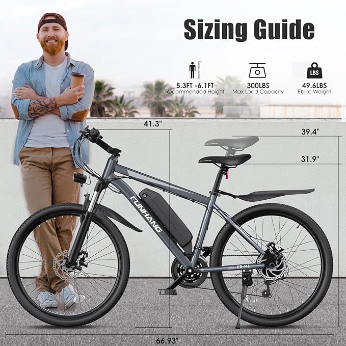 Electric Bike for Adults, 1000W Peak Ebike, 50Miles 21.7MPH Electric Mountain Bike, 26" Adult Electric Bicycle with 48V Removable Battery, Fenders,7 Speed, Front Suspension, UL 2849 Certified