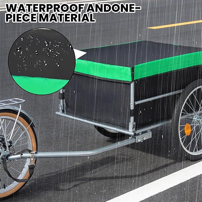 Aluminum Bicycle Trailer, Foldable Bike Cargo Trailer with Universal Hitch, 20'' Wheels, Removable Cover, Folding Frame Quick Release, Ebike Trailers for Camping, Groceries, 120 LBS Capacity, Green