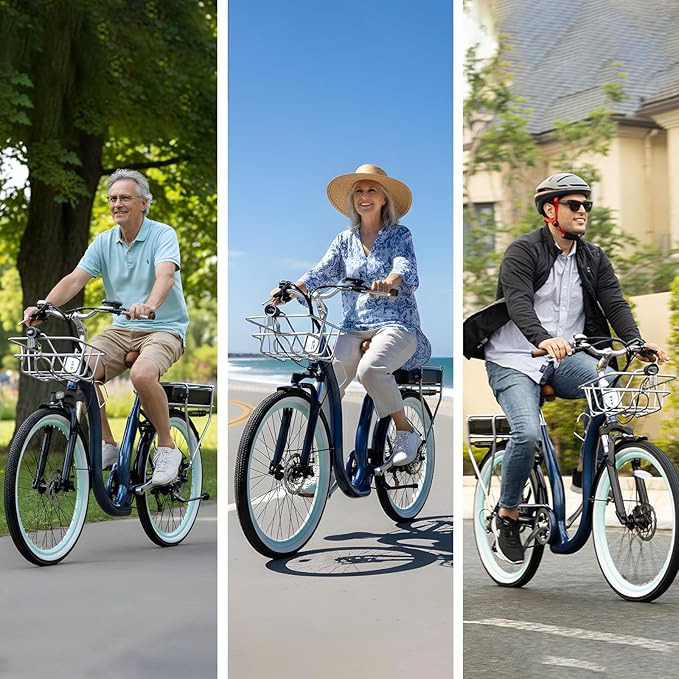 26'' Electric Bike, Peak 1000W Motor 28MPH, 48V 16AH Removable Battery 85Miles, Step Thru City Cruiser Ebike, Lightweight Commuter E-Bike with Aluminum Frame,7-Speed, Full Suspension