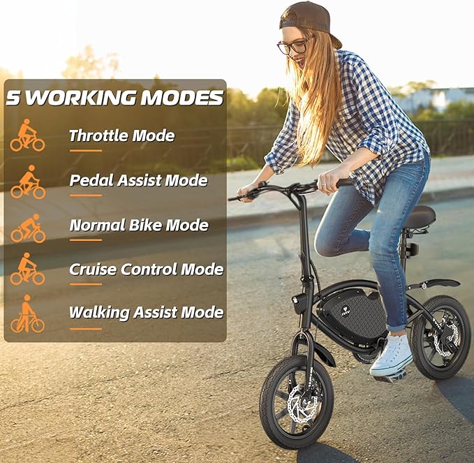 Vivi PONY01 Electric Bike, 14" Electric Bicycle for Adults and Teens Peak 500W Motor 48V 374.4WH Battery, Max 40 Miles Range(Pedal-Assist) & Top 20 Mph, Cruise Control, SGS Certified to UL2849