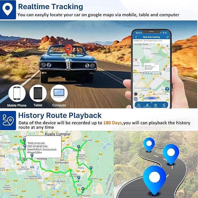 GPS Tracker Hidden Tracker Device for Vehicles, Mini GPS Tracker for Car Kids, 15-30 Days Battery Life, Anti-Lost/Anti-Theft Real-time Mini Tracking Device for Cars, Vehicles, Kids, Elderly, Bikes