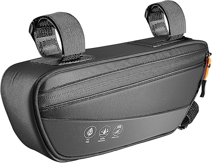 WOTOW Bike Frame Bag - Waterproof Bike Triangle Bag with Side Pocket - Reflective Bicycle Under Tube Storage Pouch for Road Mountain Cycling Travel, 1.8L