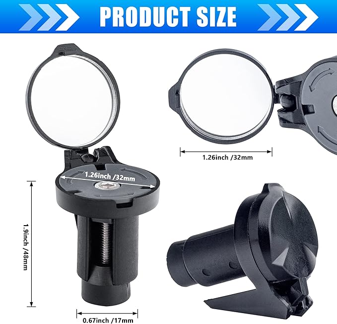 Bike Bar End Rear View Mirror 2 Pack - Adjustable HD Convex Glass Rearview Mirror for Road Bike Drop Bar End or Handlebar End of Mountain Bike, Bicycles, Scooters