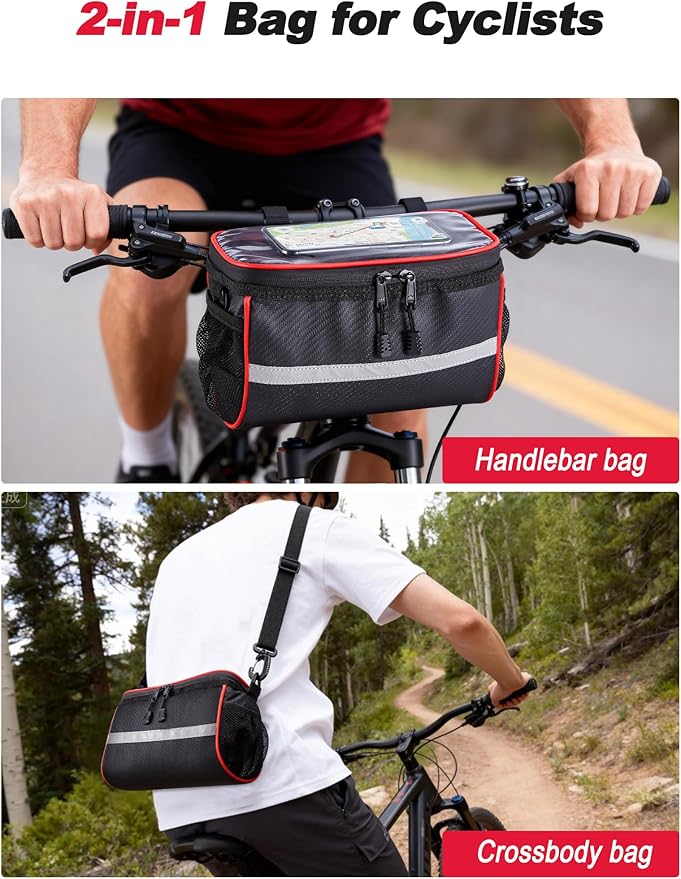 Bike/Bicycle phone handlebar front frame bag,Secured Bike Front Basket with closure Touch Screen Phone Holder