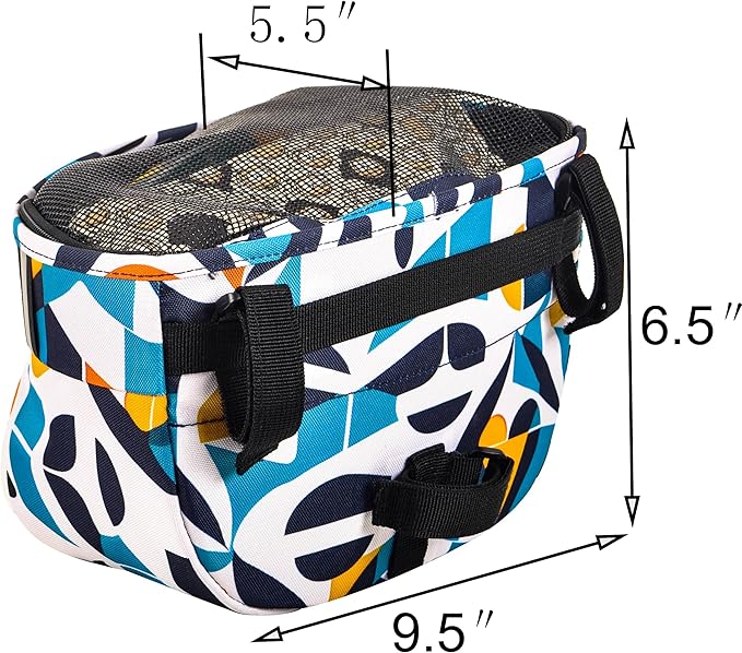 Kids Bike Basket,Durable Front Frame Bicycle & Scooter Basket Bag,Waterproof Fabric Bicycle Handlebar Bag for Boys, Girls, Toddlers with Zipper Mesh Lip(Geometry)