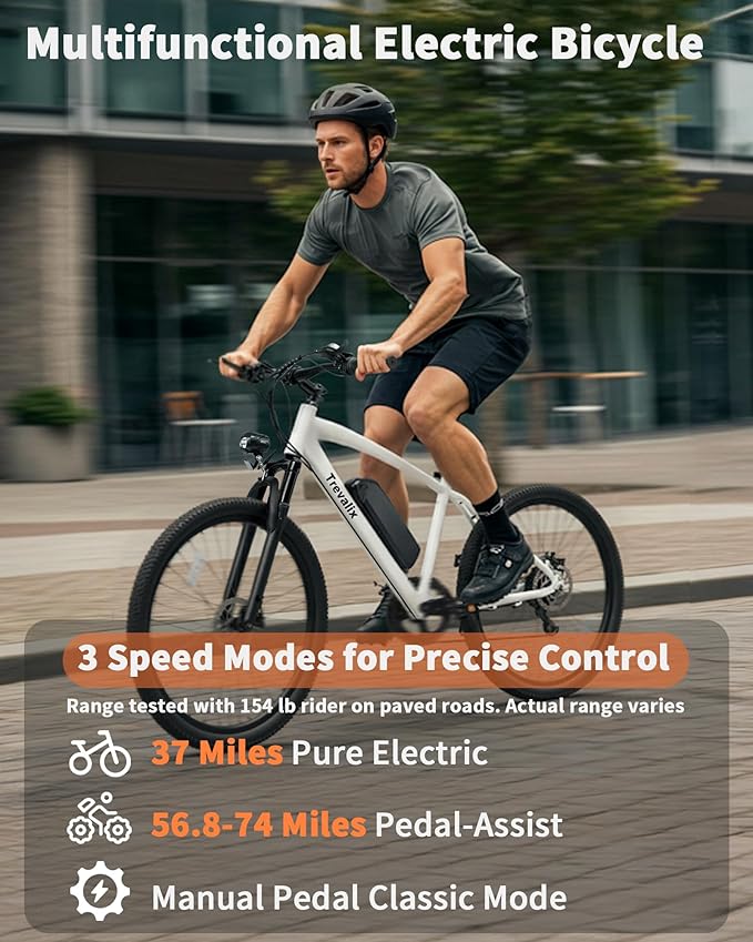 Electric Bike for Adults, 50/74 Miles 20 MPH Mountain EBike, Cadence/Torque Sensor with 500W Peak E Bike, 10.4/15.6Ah Removable Battery, 26“ Puncture-resistant Tires bike with Shimano 6-Speed