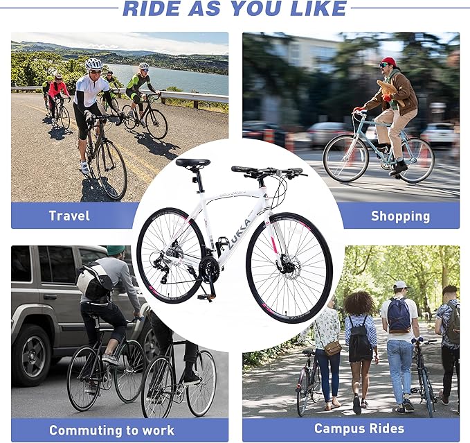 Adult Hybrid Bike 24 Speed Hybrid Bike Disc Brake 700C Road Bike, Aluminium Alloy Frame,Disc Brake,Racing Bicycle,Commuter Bike,for Men Women's City Bicycle