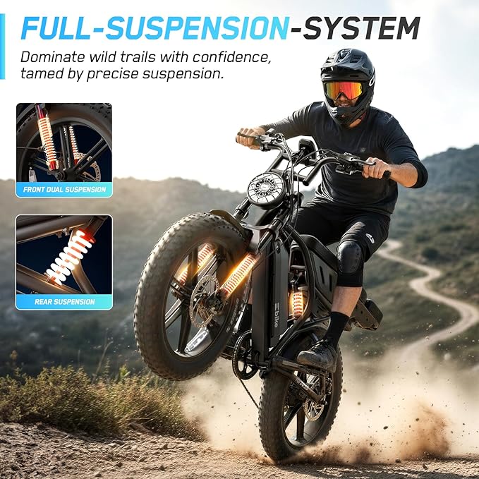 Electric Bike for Adults,1500W Peak Motor Retro E Bike,30MPH Max Speed,60/110 Miles Range,Removable 48V 15Ah Battery,20"x4.0"Fat Tire,Ebike with Suspension,UL 2849