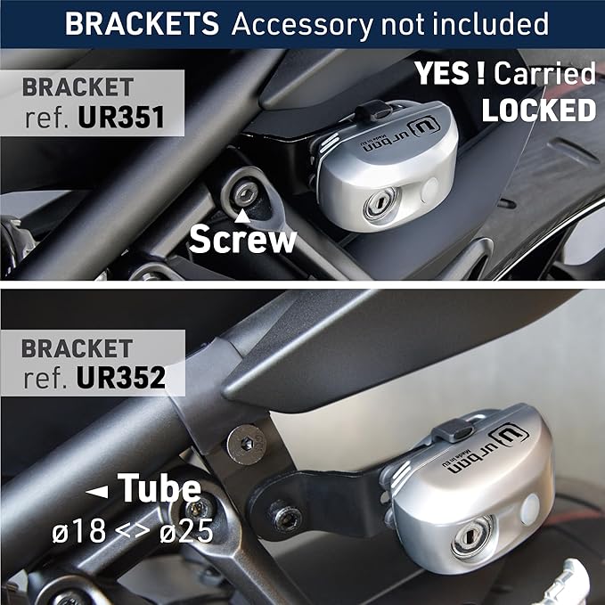 URBAN UR22 Alarm Disc Lock 120db ON/Off, Warning Function A+ Sensitivity Replaceable Alarm Module, High-end Waterproof, Longlife Battery, Electronic Reminder, Can be Carried with Bracket, Universal
