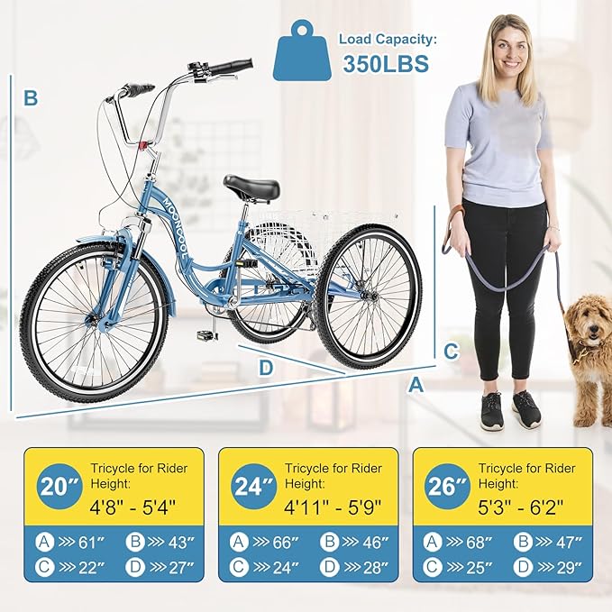 NAIZEA Folding Adult Tricycle - 7 Speed 20/24/26 Inch Folding Tricycle for Adult, 3 Wheel Bike, Foldable Trike with Large Basket/Low-Step Through for Men Women Senior