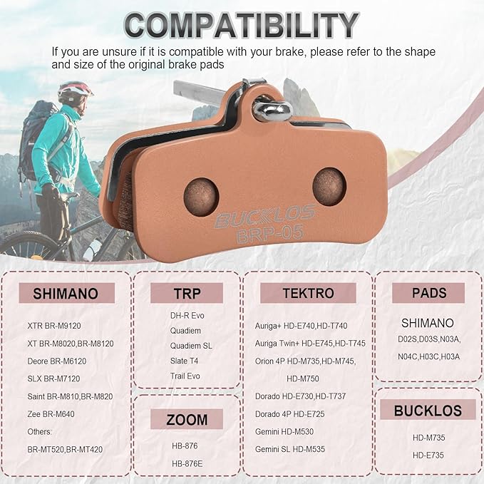 BUCKLOS Bike Disc Brake Pads - Bicycle Disk 4 Piston Pads for Shimano D02S D03S Saint Deore XT XTR SLX Zee/Tektro/TRP for Mountain Bike/Road Bike/Ebike/MTB