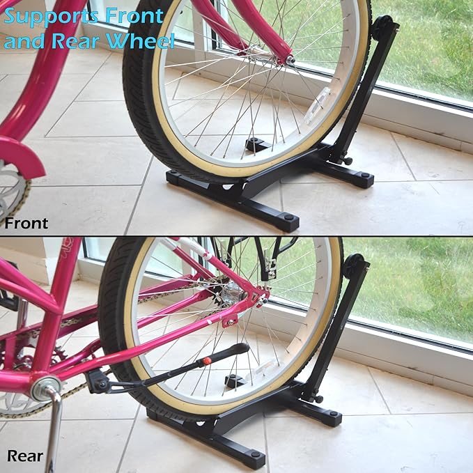 Lumintrail Indoor Compact Bike Stand for Garage on Floor - Bike Rack Perfect for Cruiser, Road and Kids Bike - Bicycle Stand Fits Front or Rear Wheels