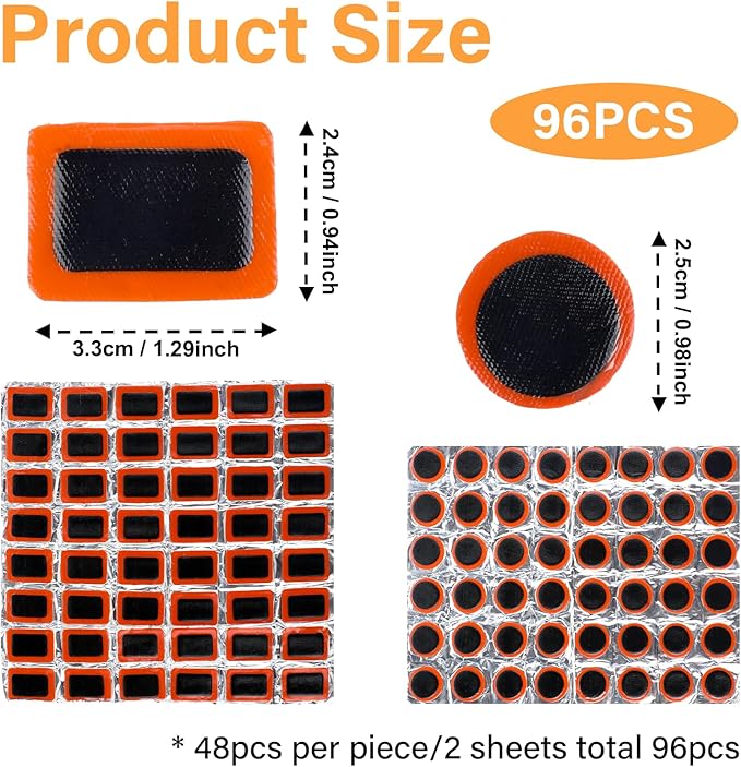 Giantree 96Pcs Rubber Bike Tire Patches, Rubber Patch Outdoor Cycling Bicycle Tire Tool, Bicycle Inner Tube Puncture Patch for Motorcycle BMX Cycling MTB Road Mountain Bicycle A3 (Without Glue)