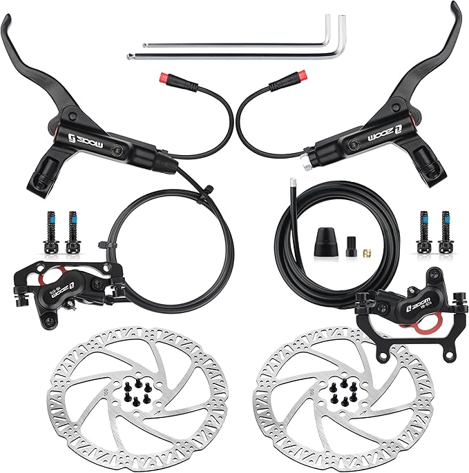 Hycline 4-Pistons Ebike Hydraulic Brake Set: Zoom H876E 2-PIN Power-Off Electric Bike Disc Brake Kit Included 160mm/180mm Rotors and Mounting Adapter