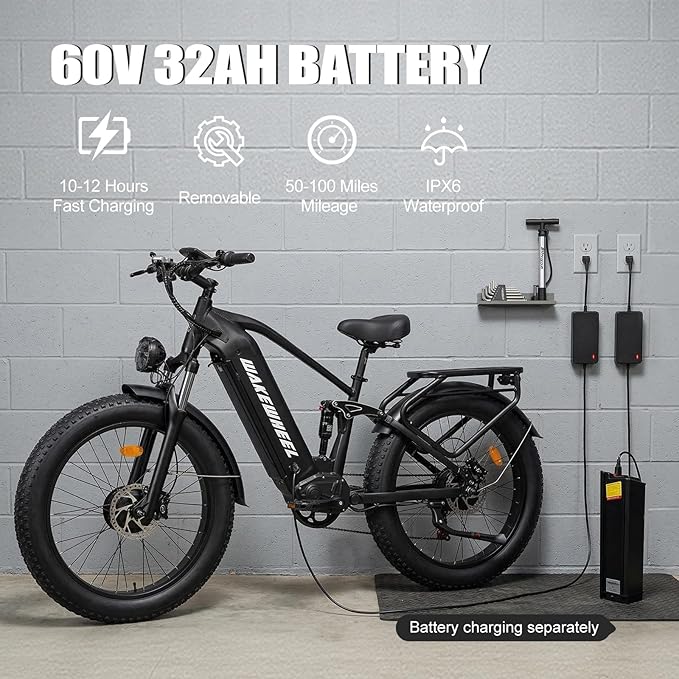 8000w Electric Bike for Adults, 60V 32Ah Battery Ebike, Fat Tire & Long Range Electric Bicycles, 210Nm Mountain Bike Full Suspension, Hydraulic Brake Electric Bicycle