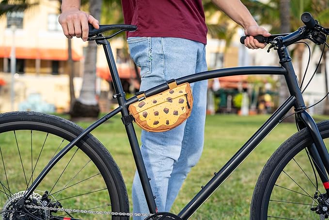 Snack! Chocolate Chip Cookie Bike Bag – Fun Bicycle Frame & Handlebar Bag with Adjustable Straps – Mounts on Top Tubes, Handlebars & E-Bikes – Sweet Cycling Storage for Everyday Rides