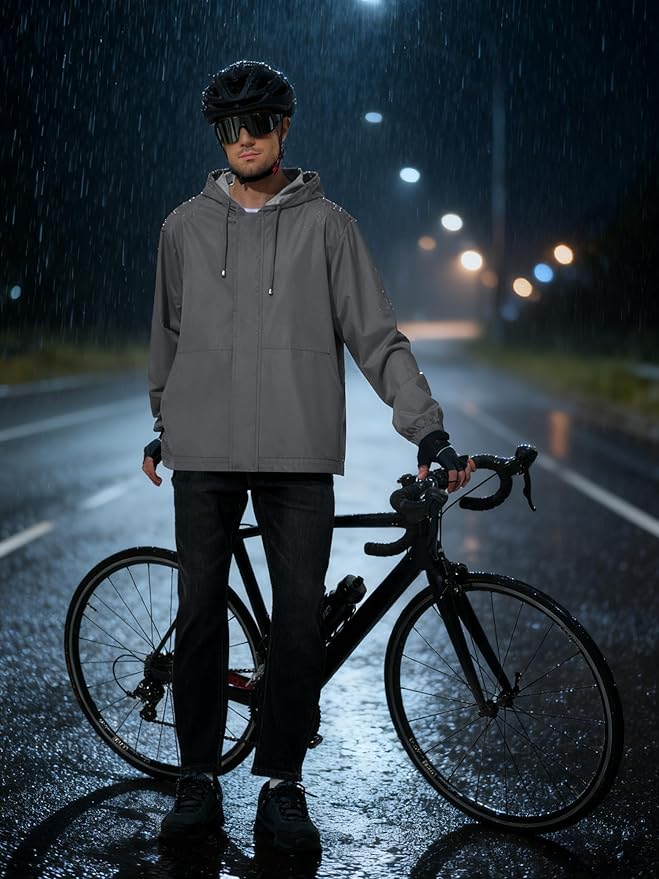 Men's Rain Jacket Waterproof Windbreaker Raincoat Cycling Running Hiking Golf Travel Gear Hood Lightweight Packable