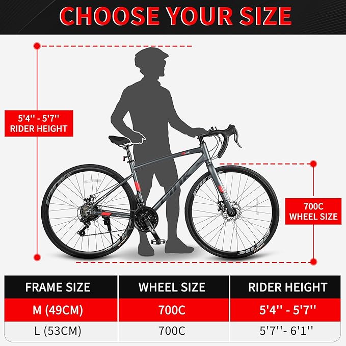 Pipleo Road Bike, 700C City Commuter Bicycle, 21 Speeds Shimano Drivetrain Sport Racing Bike, Light Weight Aluminum Frame, Urban Street Bike for Men Women Adult, Gray, Frame Size 49CM