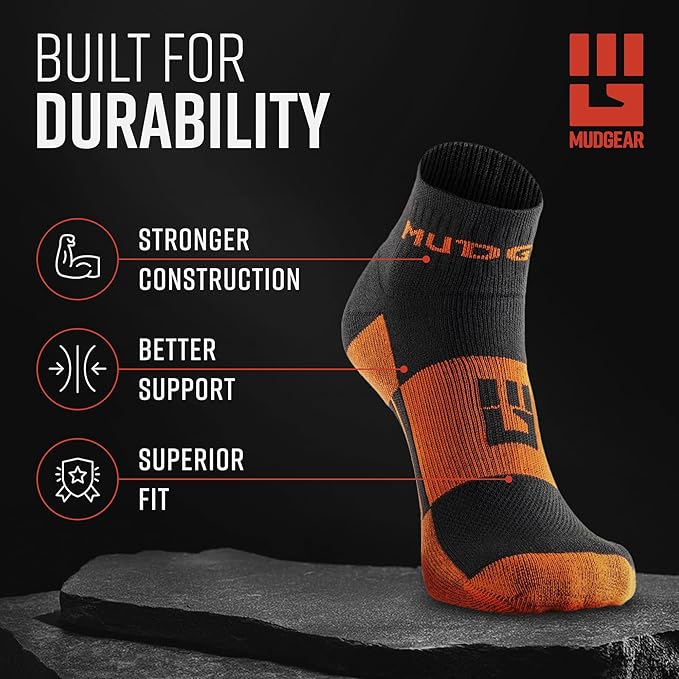 MudGear Quarter Crew Trail Socks, Blister-Resistant, Sweat-Resistant & Quick-Drying, Cushioned Footbed, Made in USA, 2-Pack