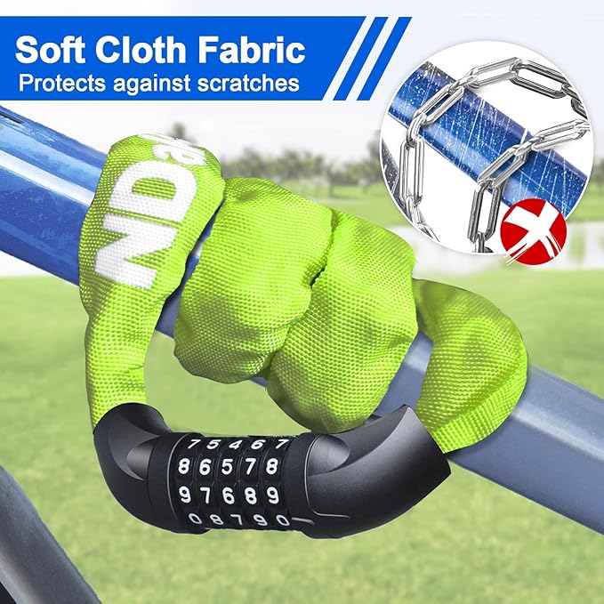 NDakter Bike Lock, 5 Digit Combination Heavy Duty Anti Theft Bicycle Chain Lock, 2.62/3.2/4.27/5/6Ft Long, High Security Resettable, Suitable for Bike, Scooter, Door, Gate, Fence-4/6mm Thick