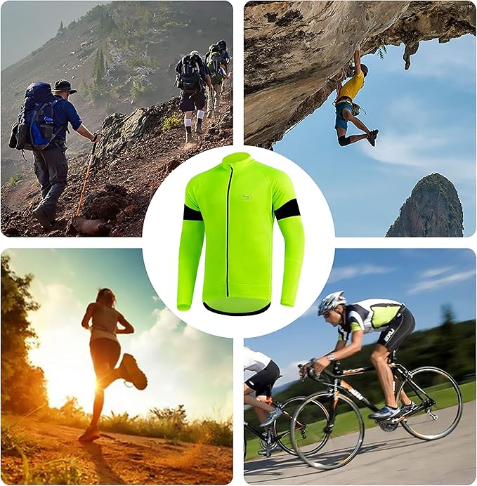 Dooy Men's Cycling Bike Jersey Long Sleeve Full Zipper Biking Shirt with 3 Rear Pockets, Breathable MTB Shirts Basic Series