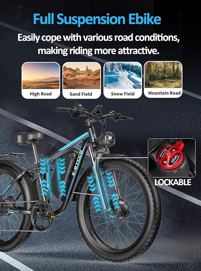 6000W Electric Bike for Adults, 52V 32AH Dual Motor E-Bike, Up to 100Mile & 45MPH All-Terrain Fat Tires Full Suspension 24/26 Inch Electric Bicycles Hydraulic Disc Brake for Road UL2849 by SGS
